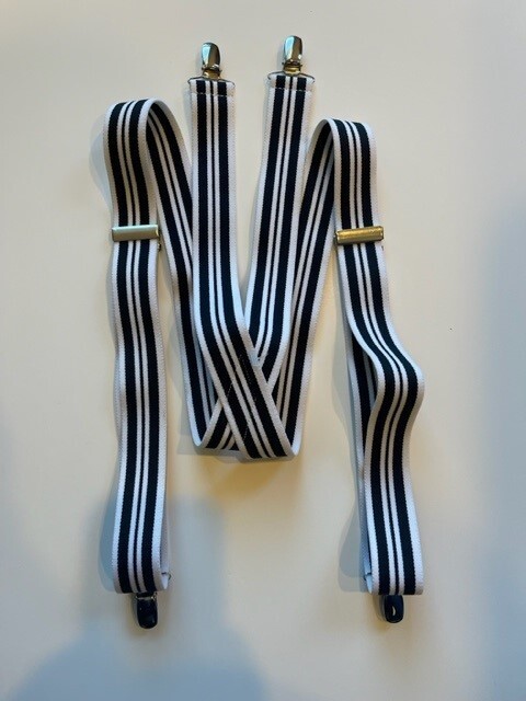 1 1/4″ BLACK WHIE STRIPE 1.25 CASUAL ELASTIC SUSPENDERS BRACES NEW