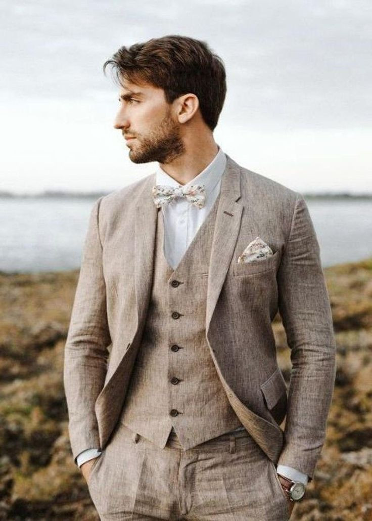 Men Multi Color Linen 3 Piece Suit Notch Lapel Summer Wedding Formal Outfit