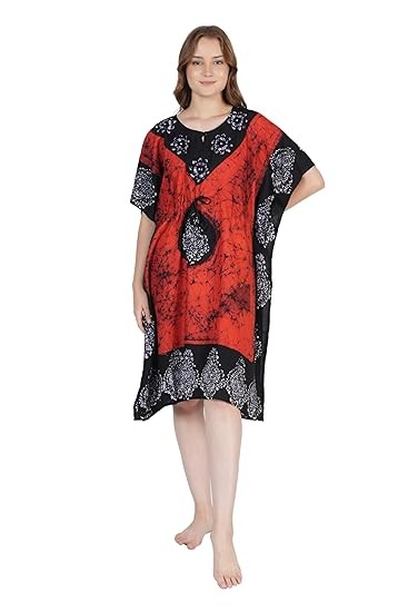 Women’s Cotton Batik Print Knee Length Short Kaftan Nighty Free Size Comfortable