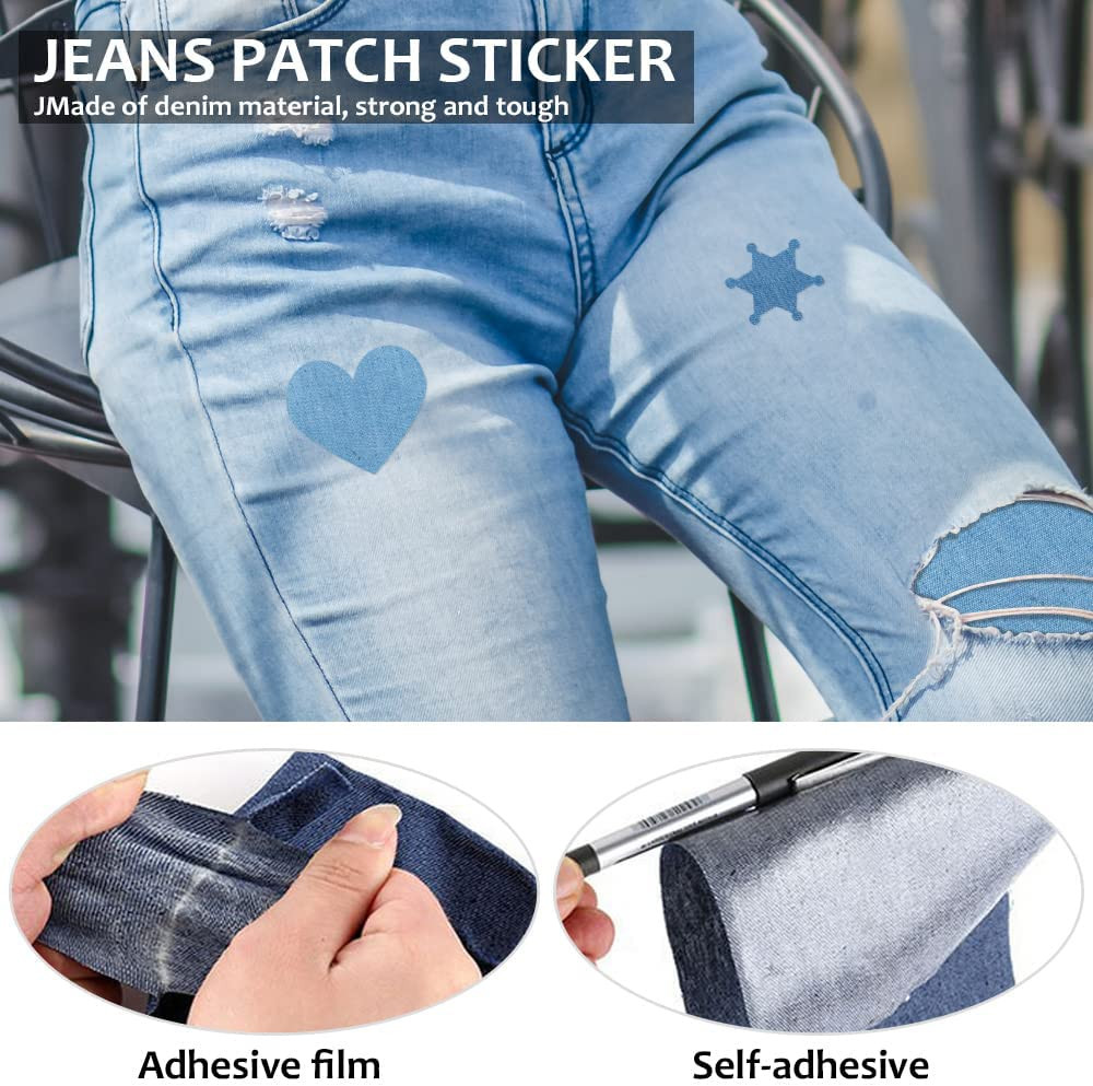 20 Premium Iron-On Denim Patches for Jeans Repair, 4 Shades of Blue (4.3 X 2.9″)