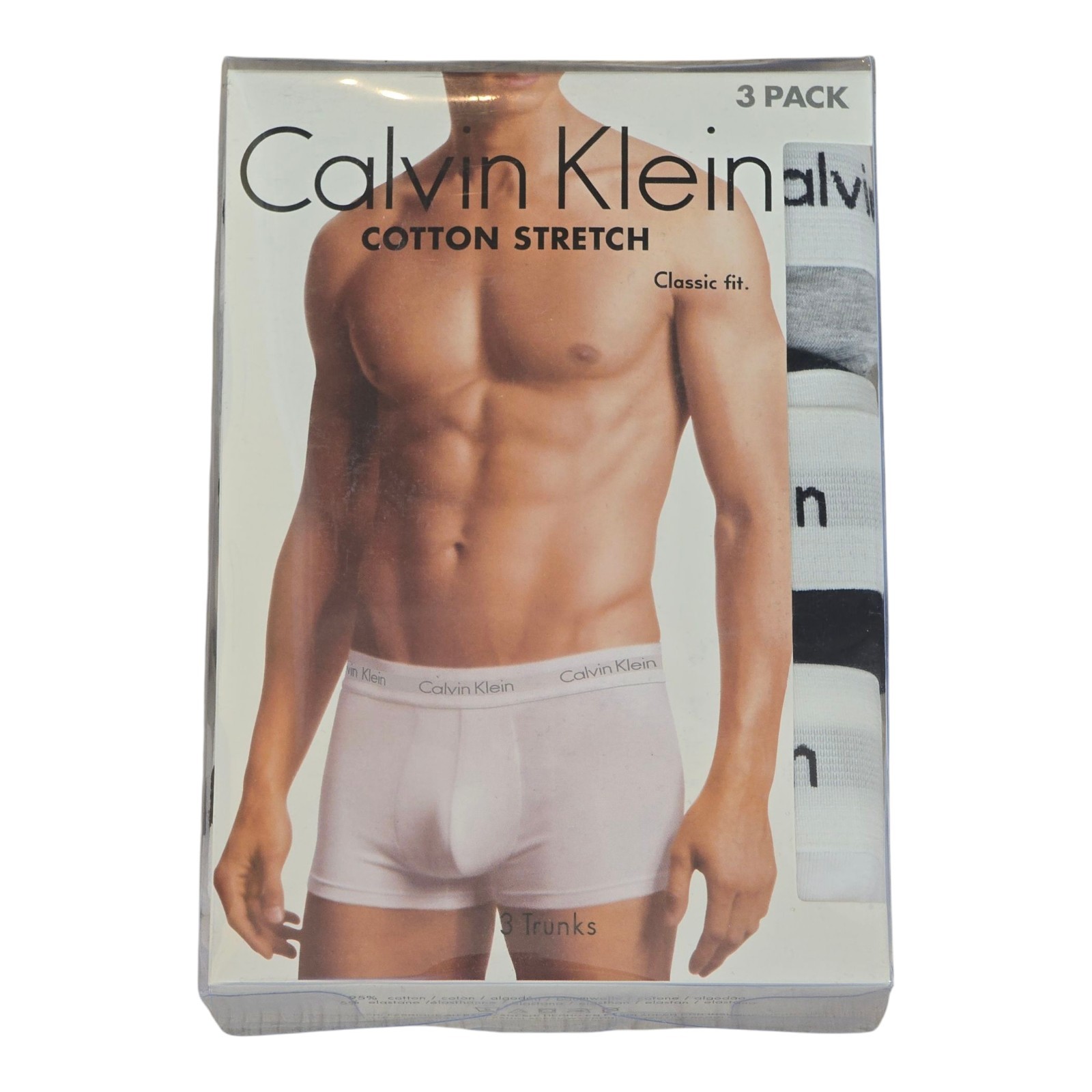 Calvin Klein Men’s Boxer Trunks 3-Pack Underwear Cotton Stretch Black Gray White