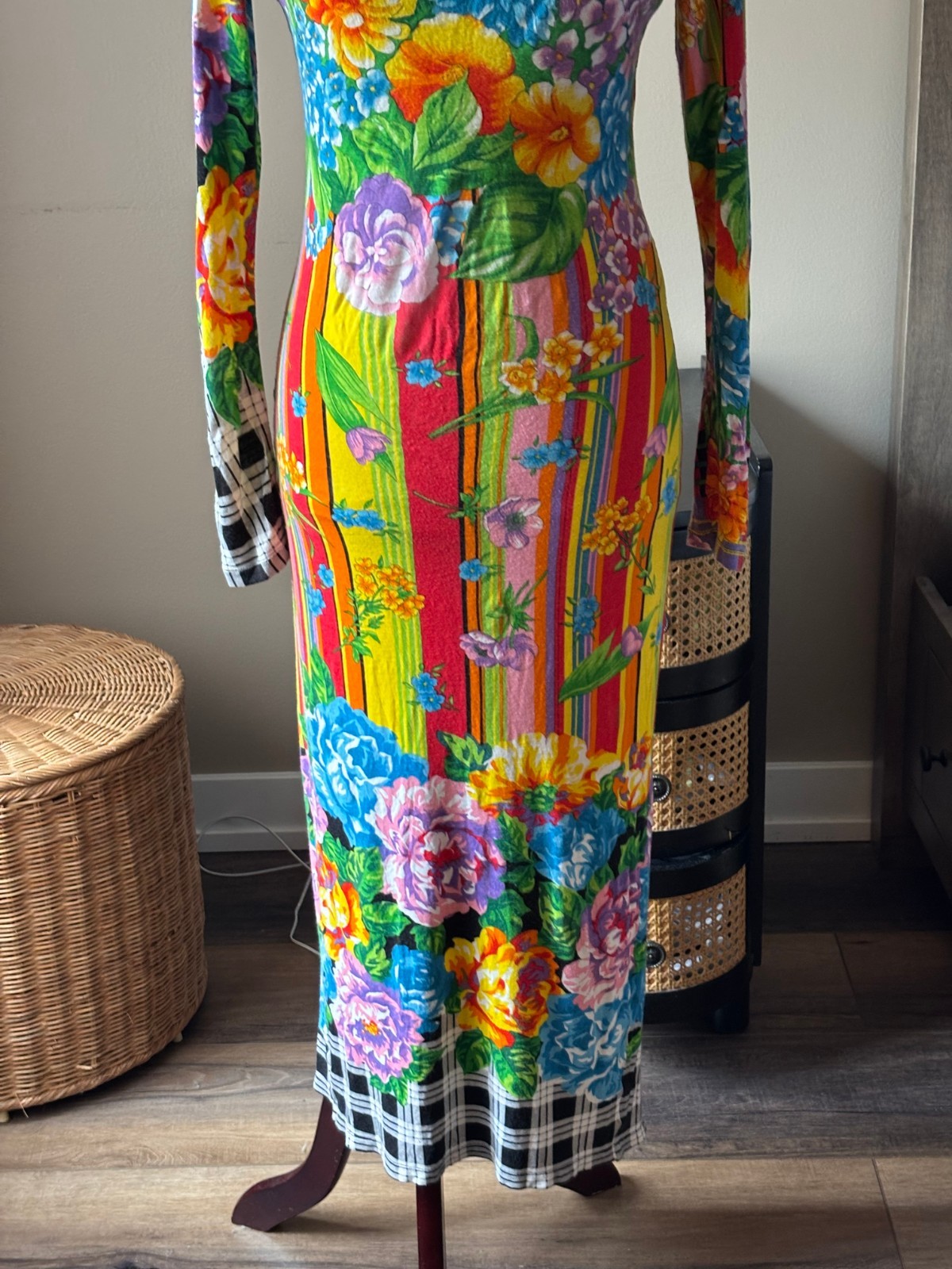 Versus Versace Floral Cotton Stretchy Dress Vintage 90′ Size 42 .