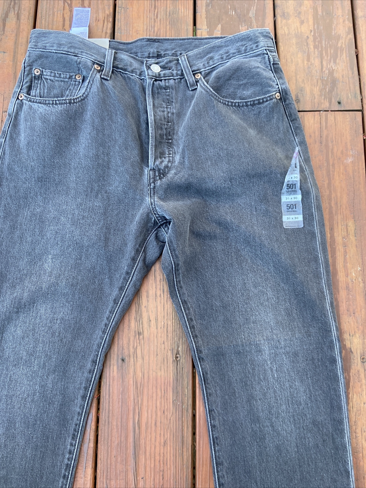 Levi’s 501 Original Straight Leg Cropped Raw Hem Gray Denim Jeans Sixe 31×30 NWT