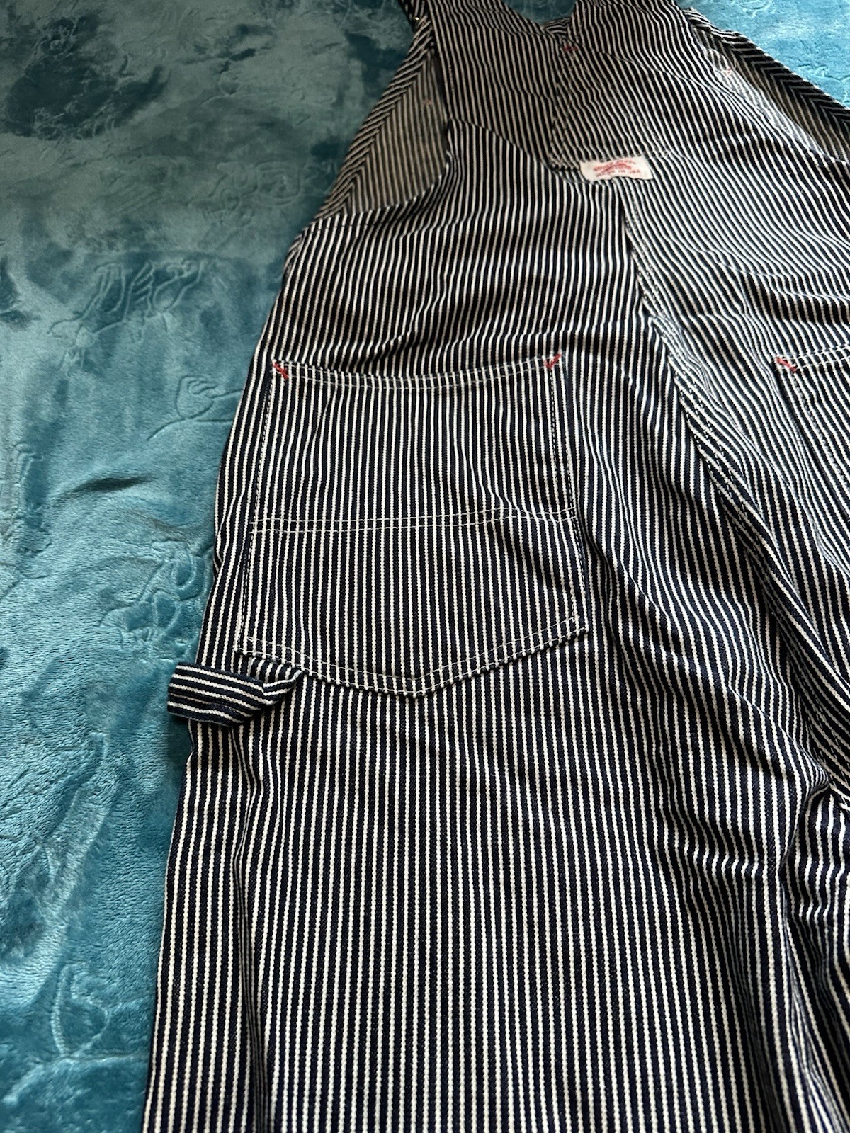 Round House Blue/White Stripe Cotton Denim Bib Overalls 36×34 Made in USA Lot 45