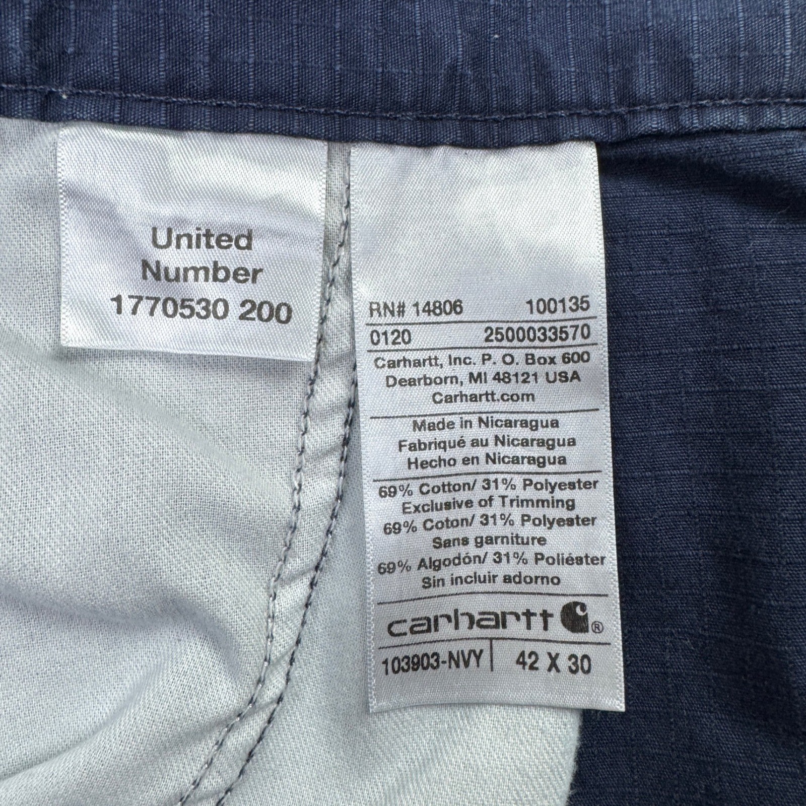 Carhartt Pants Mens 42×30 Blue Loose Fit Force Broxton Cargo Pant United Ripstop