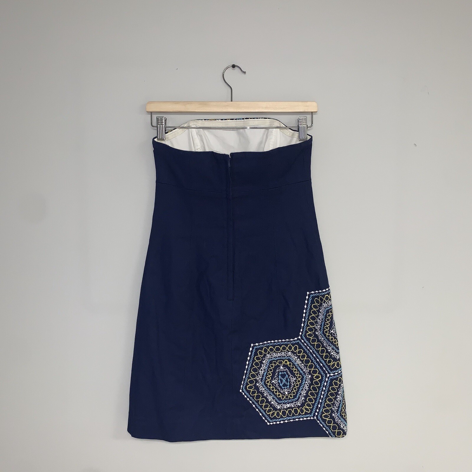Lilly Pulitzer Honeycomb Home Bowen Strapless Dress Embroidered Navy Blue Size 0