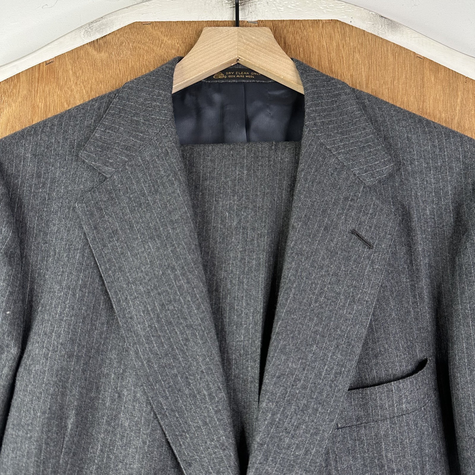VTG Hickey Freeman Suit Mens 42L Gray Pinstripe 3/2 Roll Pants 36×34 flannel