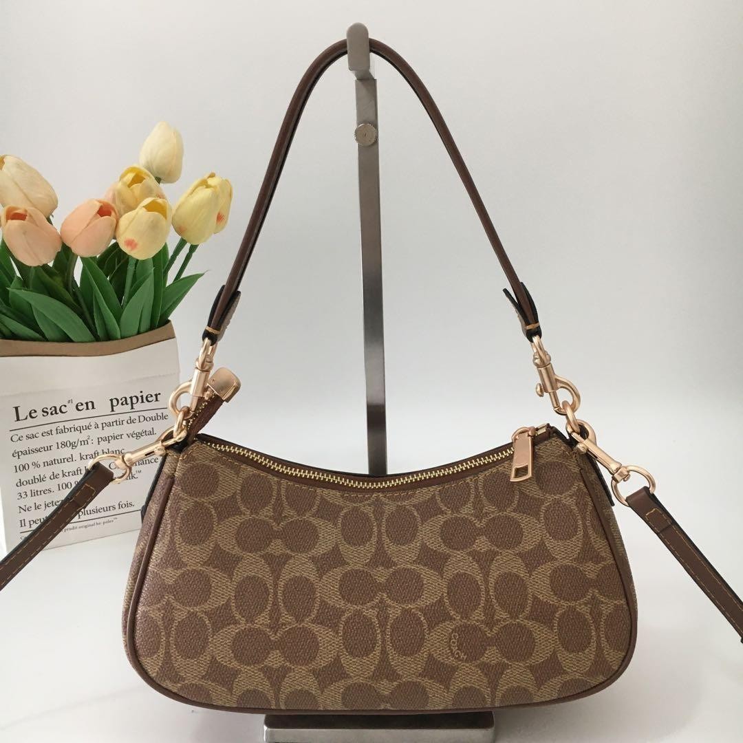 COACH Ashton Baguette Bag In Signature Canvas Tan/Natural CY658 Outlet