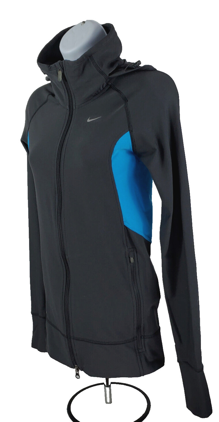 Nike Running DRI-FIT~Women XS~WARM Gray Blue Colorblock Hooded Full Zip Jacket