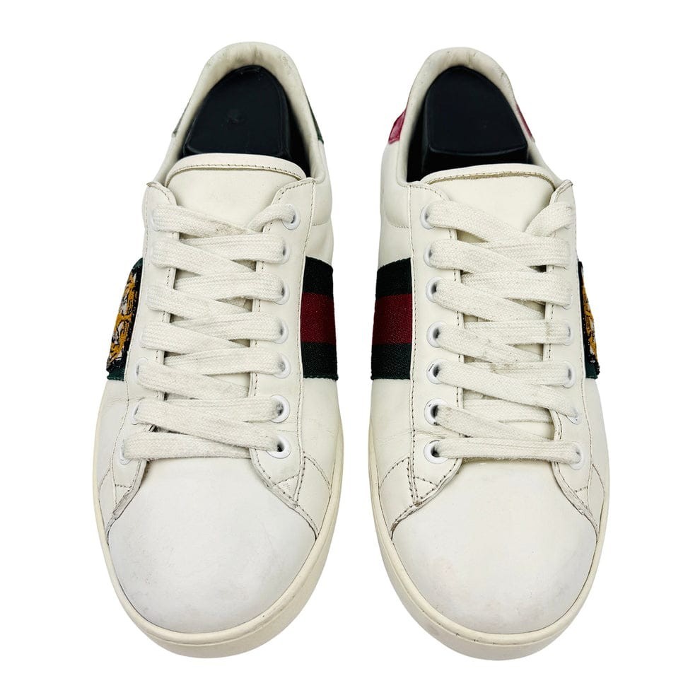 Gucci Ace White Leather Tiger Embroidery Web Stripe Sneakers Men EU 39 US 6