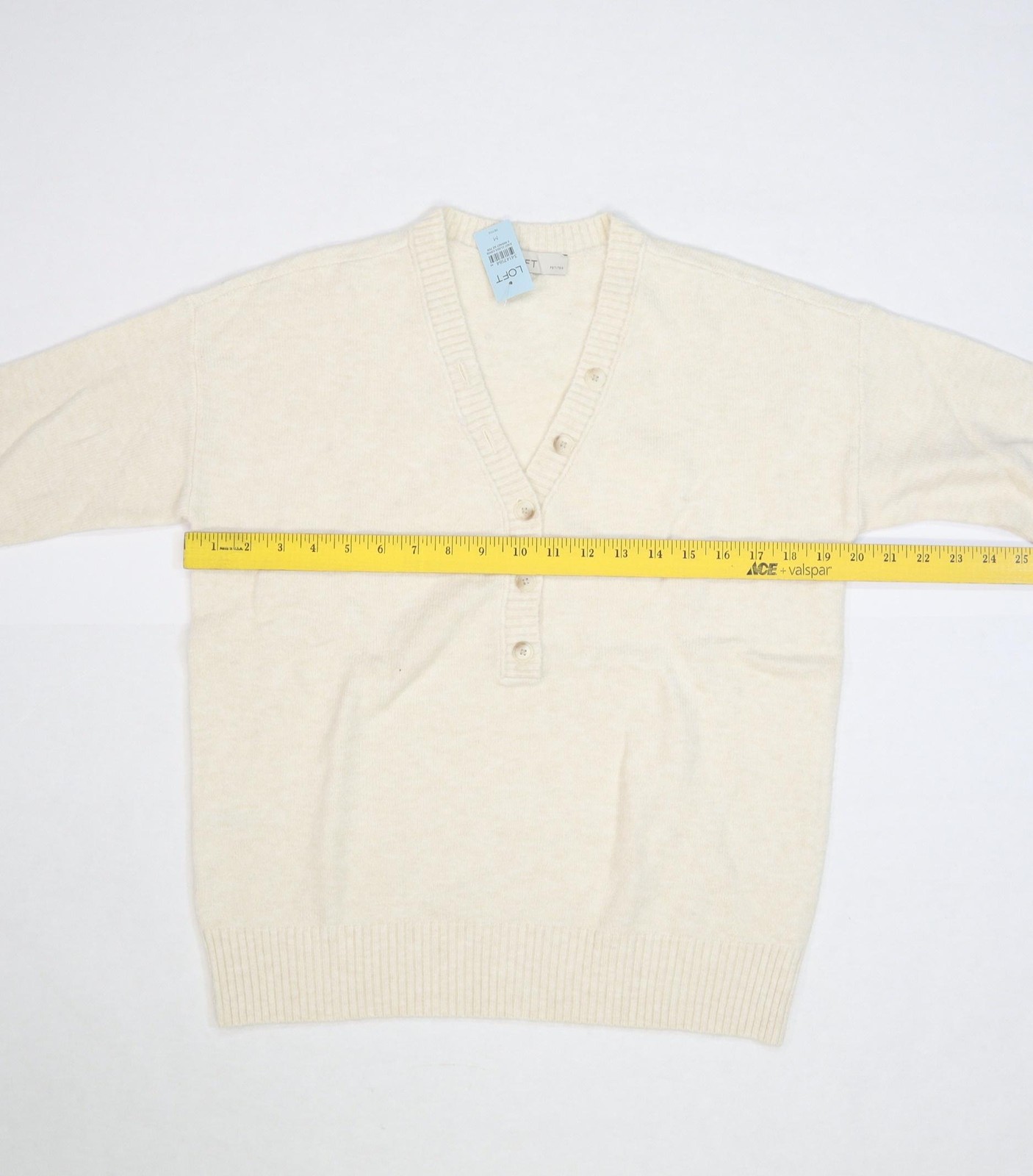 LOFT Sweater Womens Medium Petite V Neck Button Pullover Cozy Knit Acrylic Blend