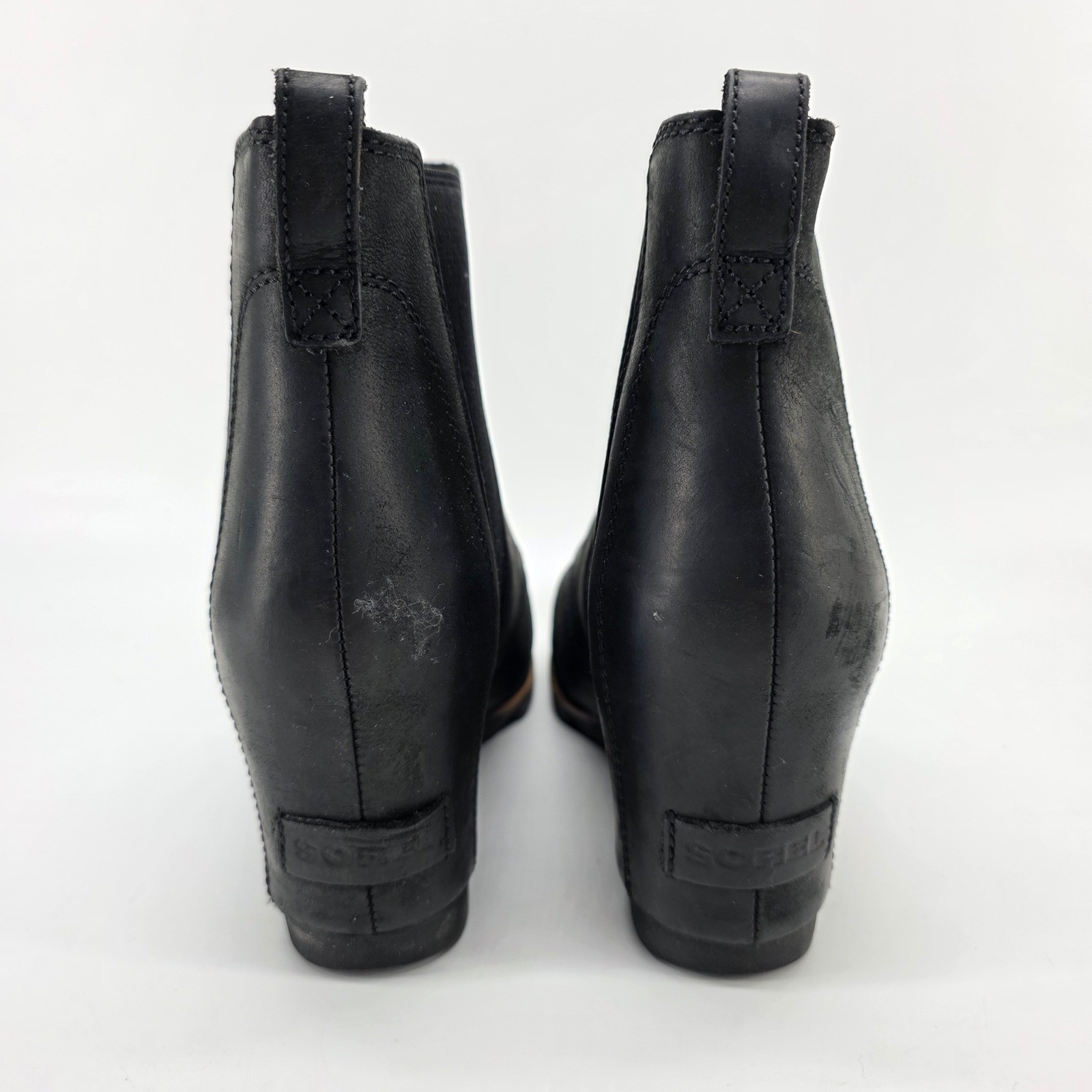 SOREL Lea Hidden Wedge Joan Arctic Chelsea Black Leather Boots Waterproof 8.5