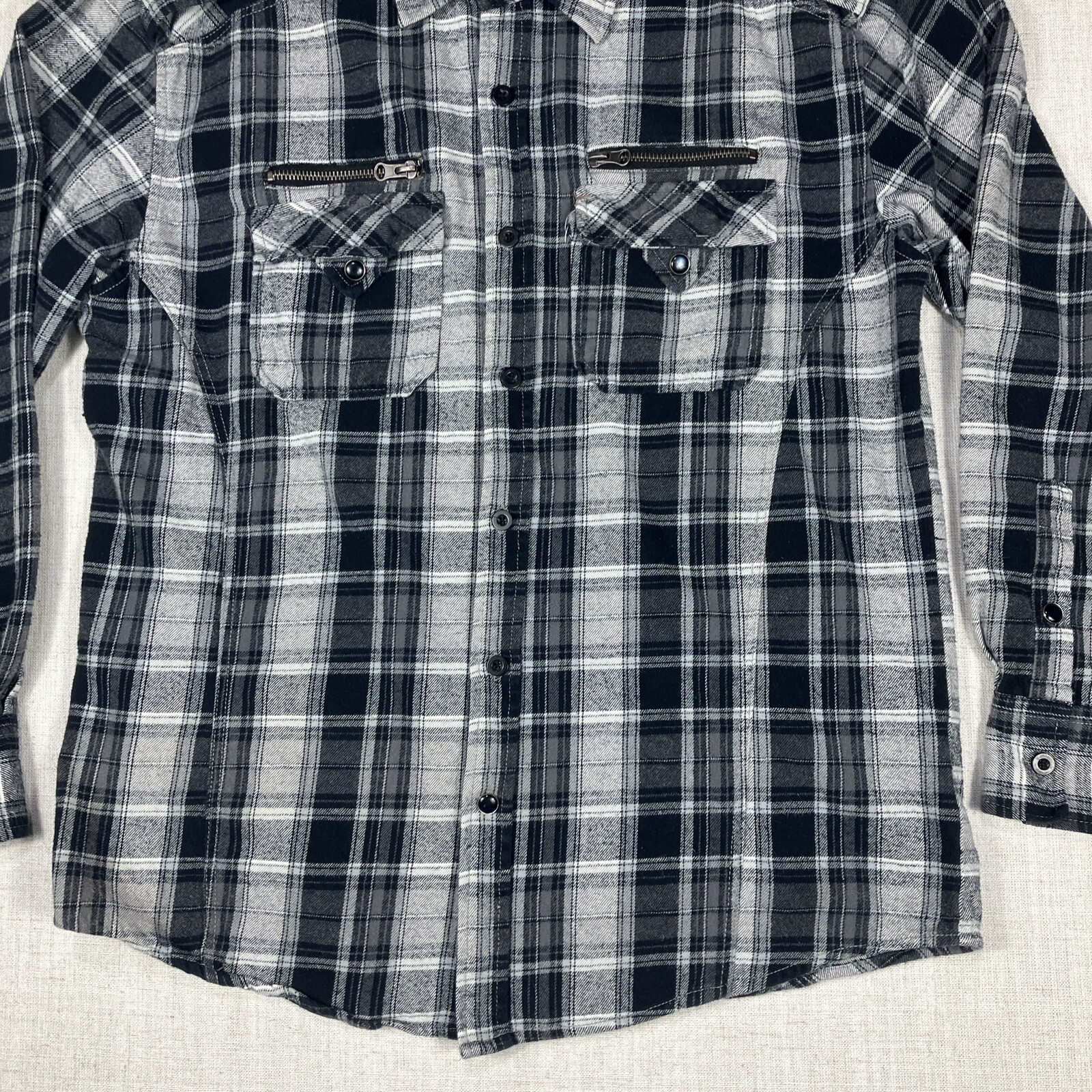 Franky Max Women’s Flannel Size Large Button Pearl Snap Zip Pockets