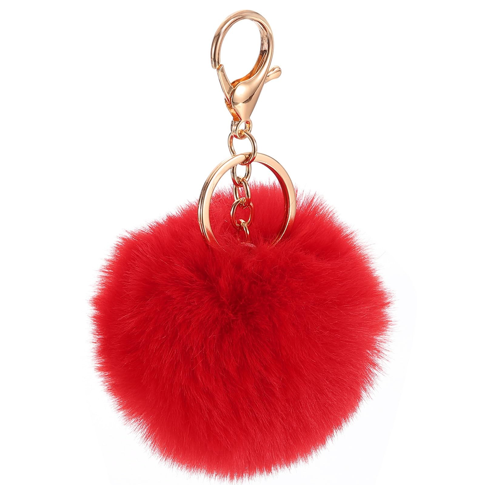 uxcell Pom Keychain, 8cm Faux Rabbit Fur Puff Ball 8cm, Red