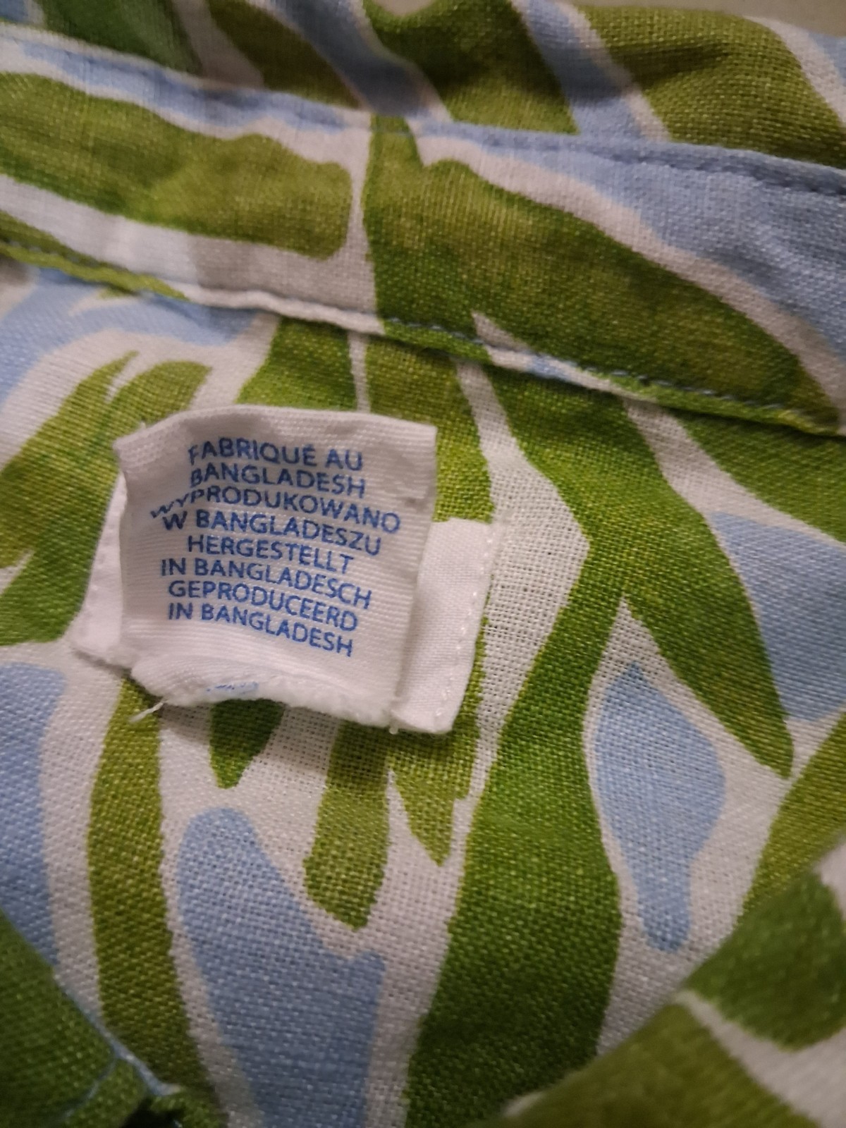 Sigrid Olsen 100% Linen Blouse Medium M Tropical Green Blue Palm Leaf Button Up