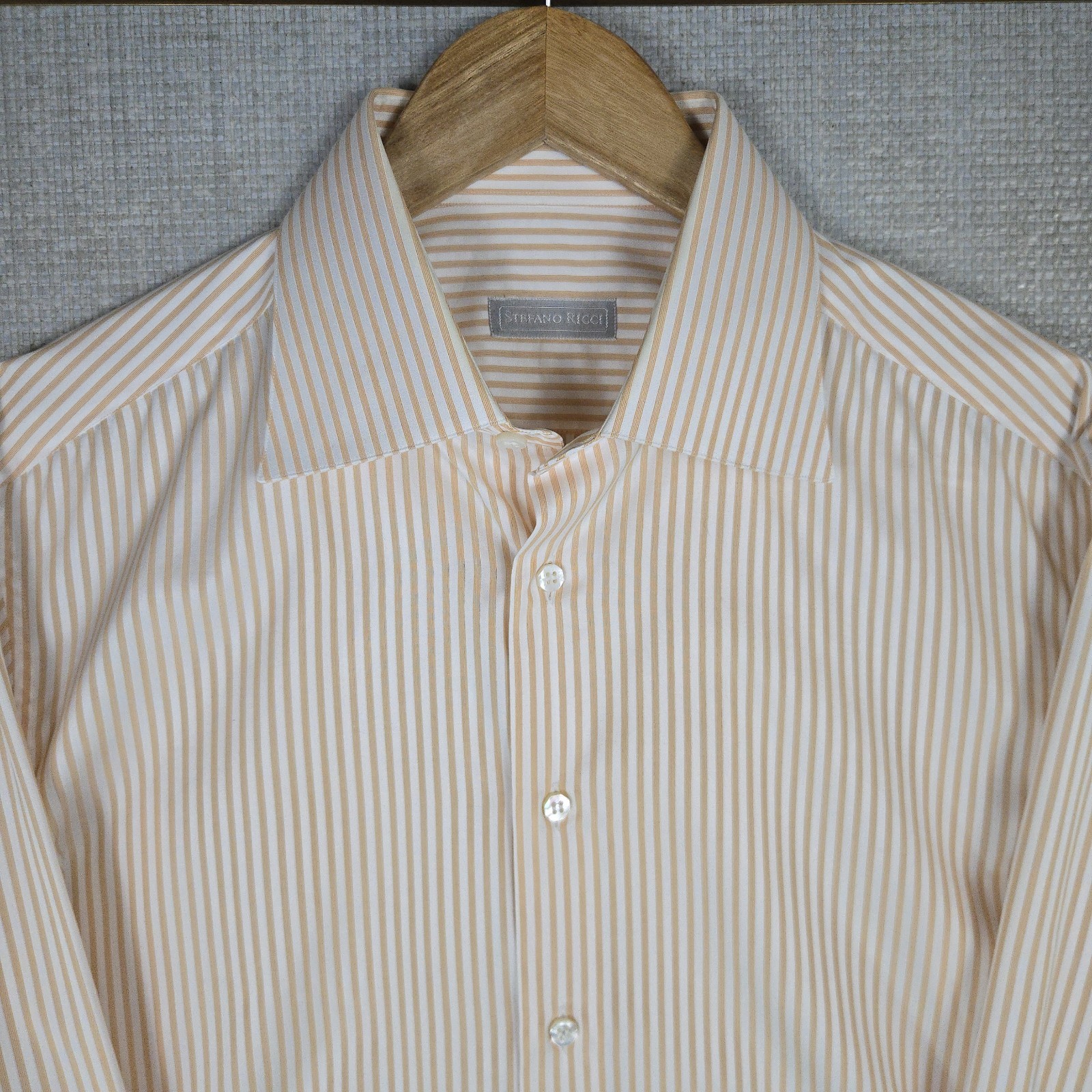 STEFANO RICCI Mens Size Large Made in Italy Shirt Orange Vertical Stripe Cotton