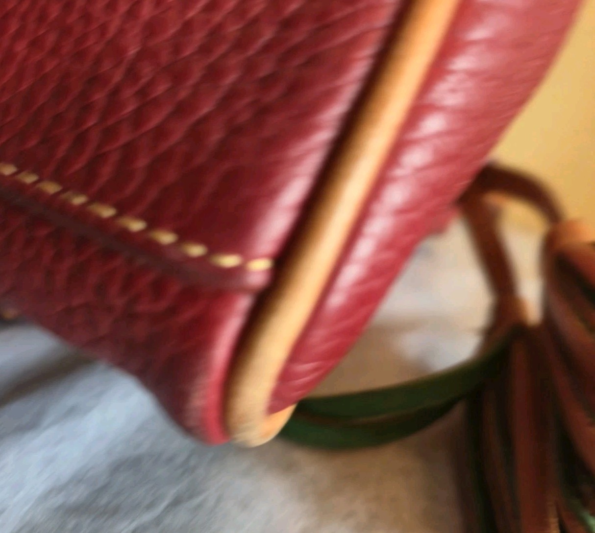 Dooney & Bourke Red Satchel Top Handle Zip Tassel Gold Hardware Bottom Studs