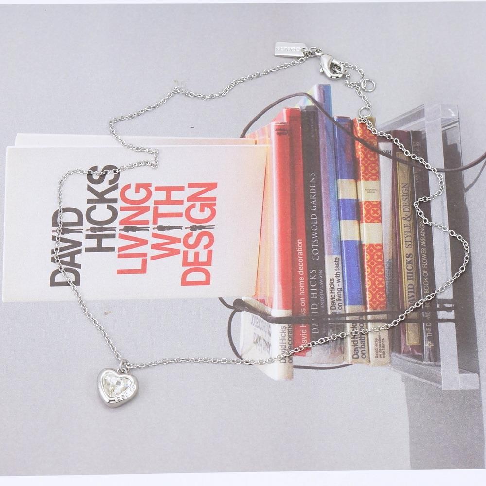 NWT Coach Stone Heart Necklace Clear Silver Tone
