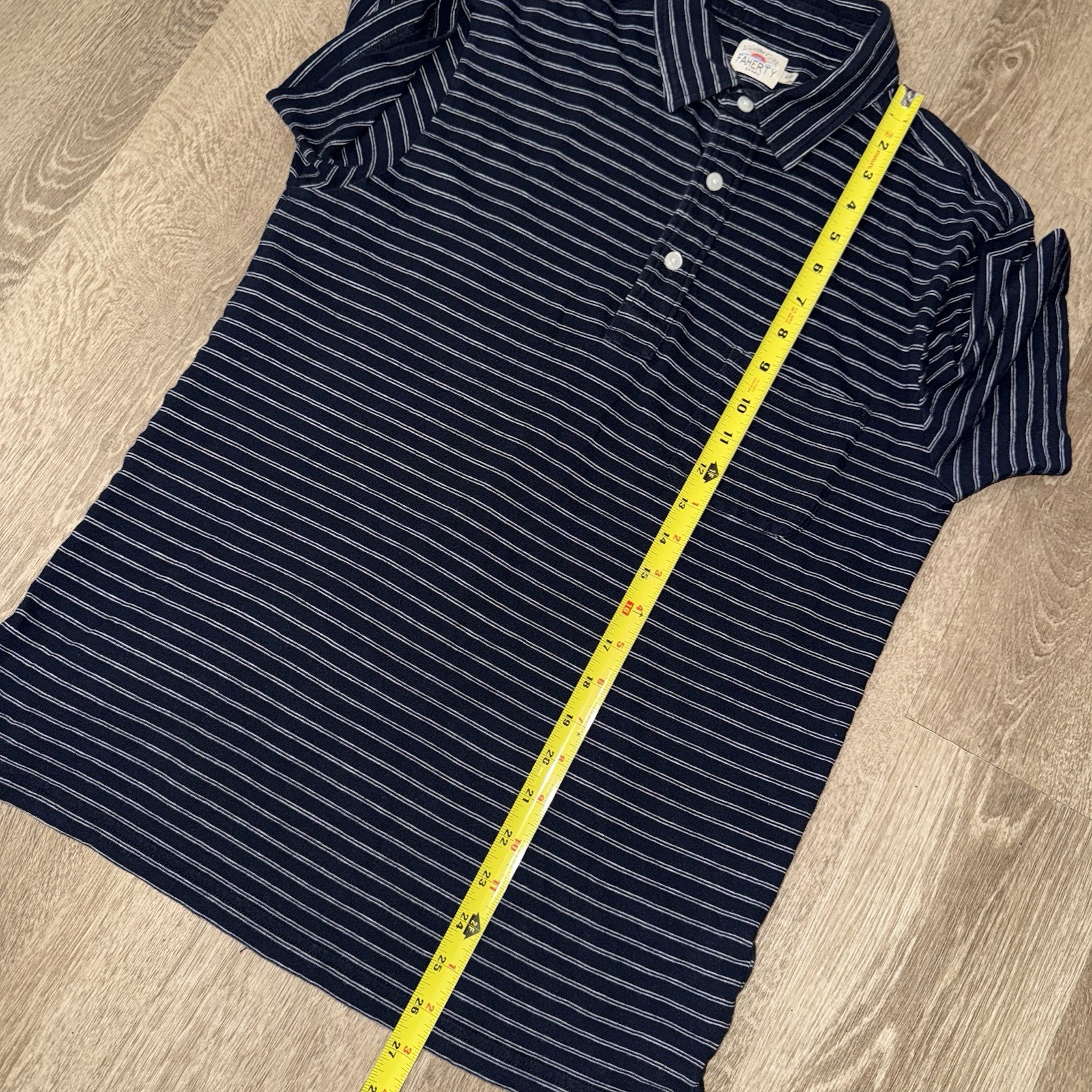 Faherty Short Sleeve Striped Cotton Polo Men’s Small Navy Blue White Stretch