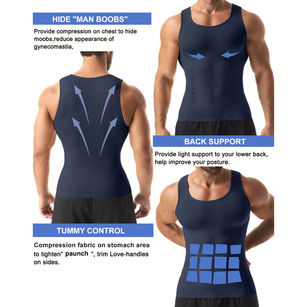 Slimming Men’s Compression Tank Top Tummy Control Belly Boobs Shaper Vest Shirts