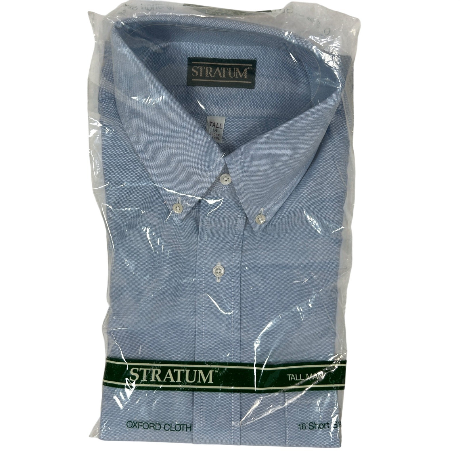 Stratum Mens Tall Size 16 Short Sleeve Oxford Cloth Button Down Shirt Blue New