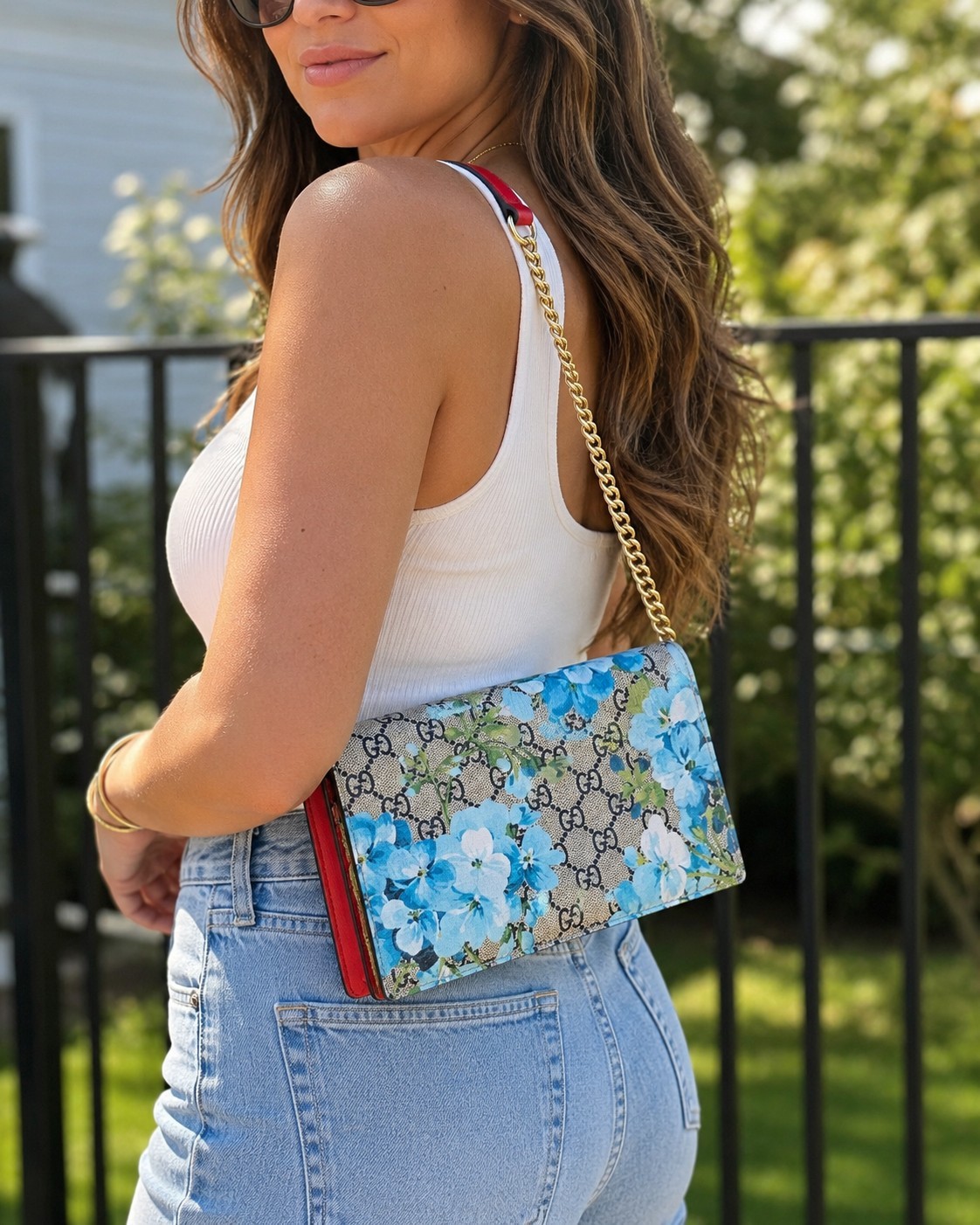 Gucci Blooms Wallet On Chain Blue