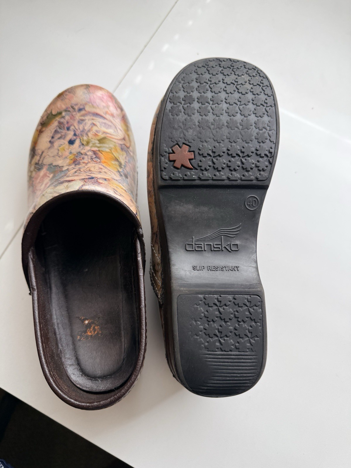 Dansko Professional Floral Leather Clogs Slip-On Slip Resistant EU 40 US 9.5