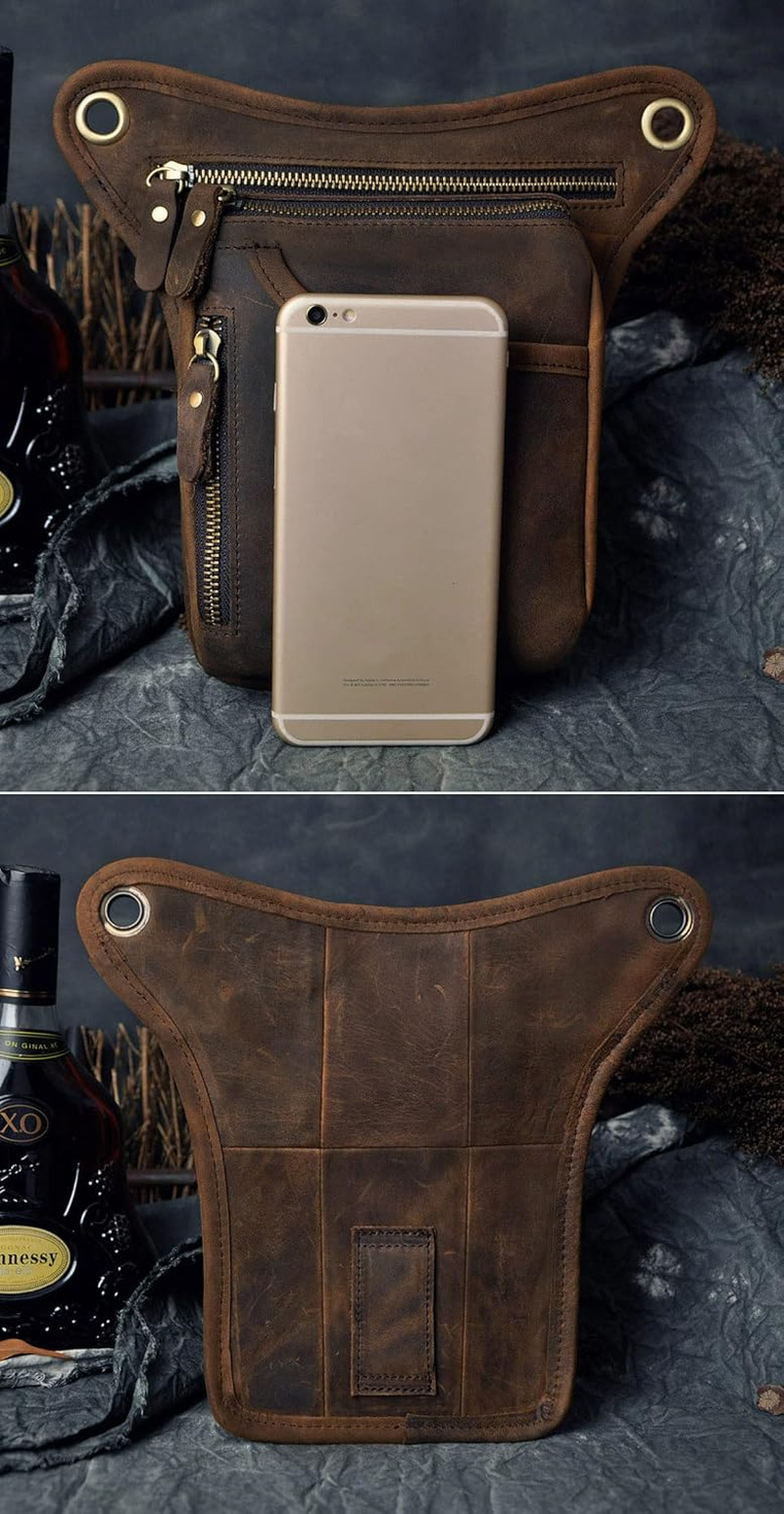 Mens Genuine Leather Outdoor Sporting Hicking Waist Hip Pack Messenger Shoulder