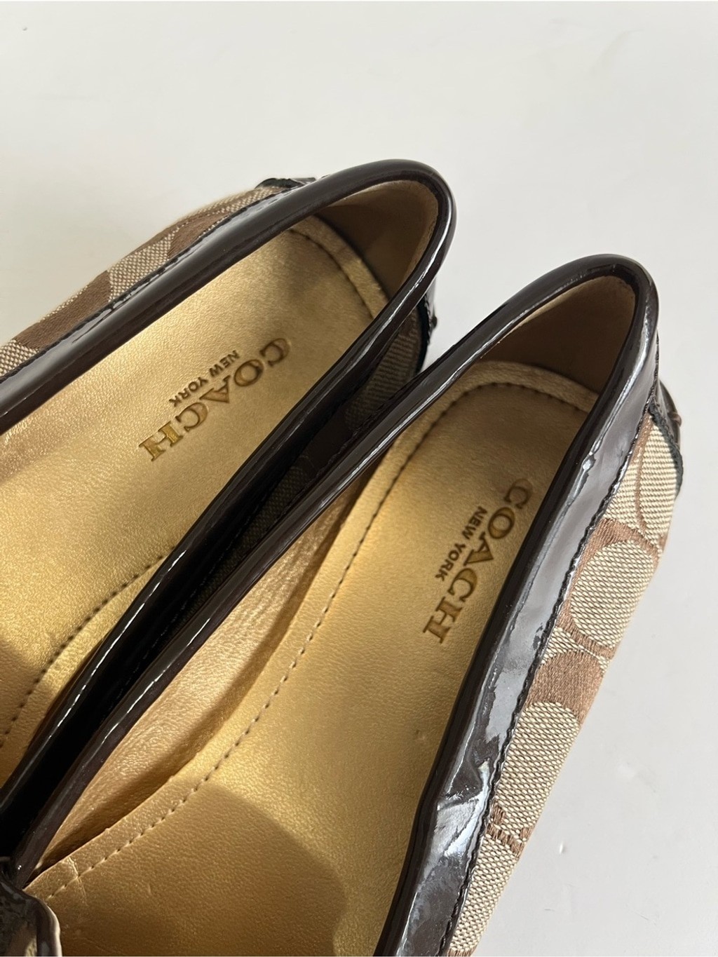 Coach Flynn brown CC Signature Monogram Jacquard driving shoe loafers size 6B