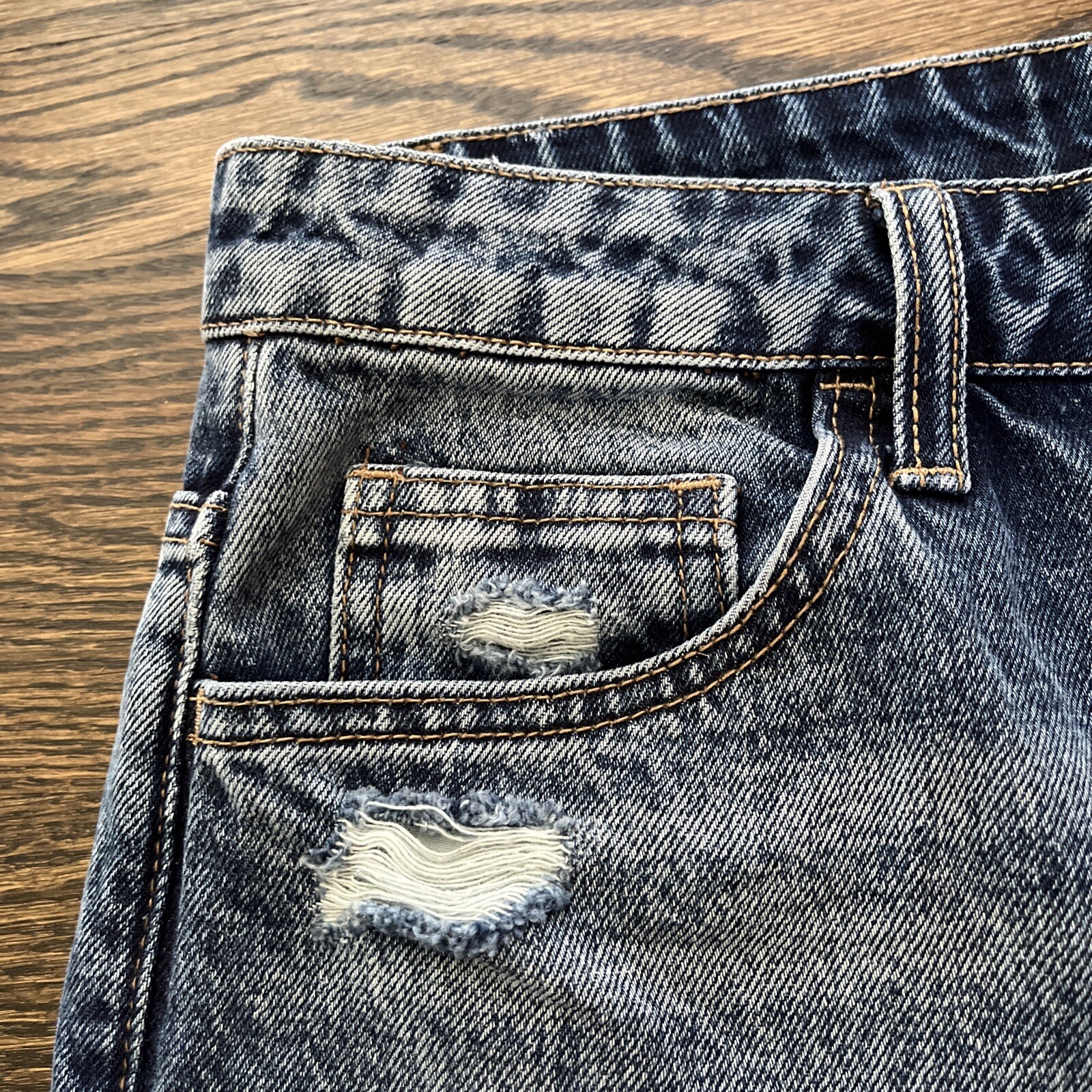Bridge by Gly Denim Blue Jeans Distressed High Rise Mom Fit 33 X 30