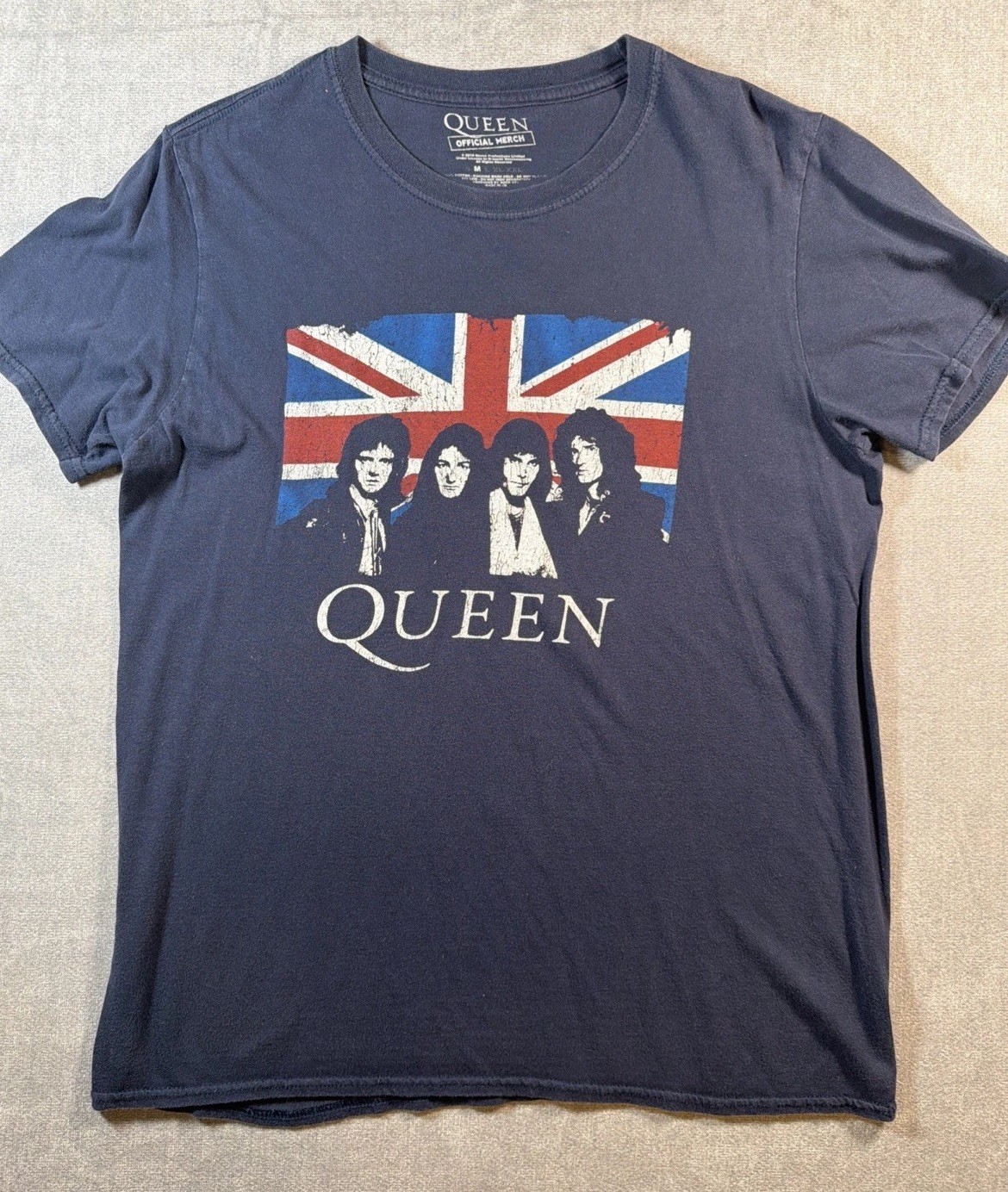 *Queen Rock Band Official Merch T-Shirt Size M Blue with Union Jack