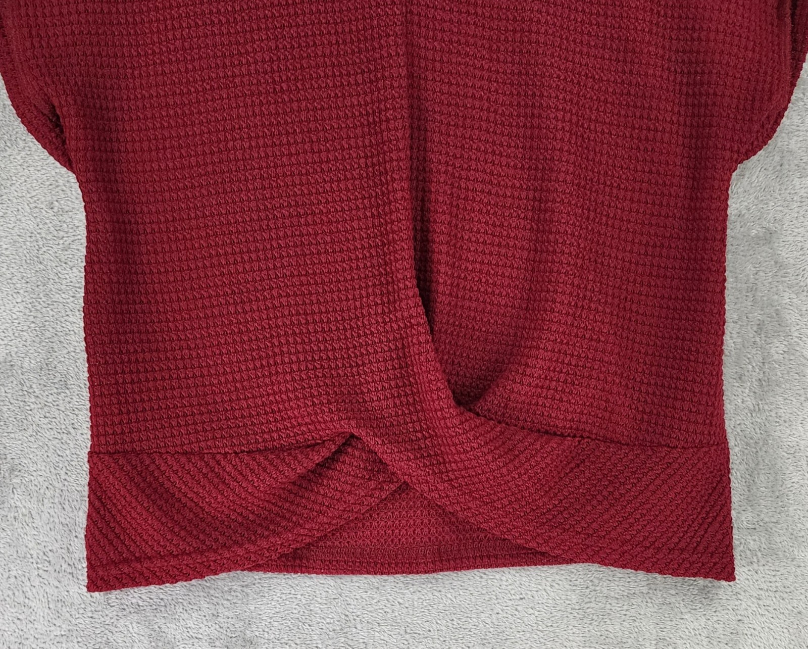 Womens Shirt Large Maroon Knit Cross Wrap Hem Batwing Short Sleeve Casual Top