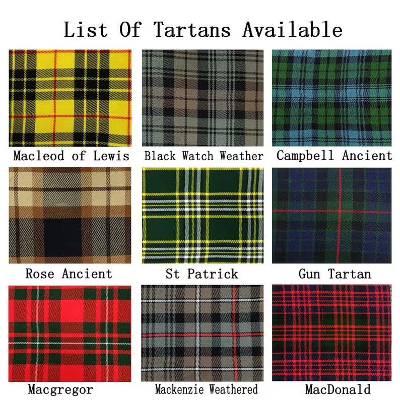 Scottish Tartan Fabric for kilt and other accessories are available in 40 clans.