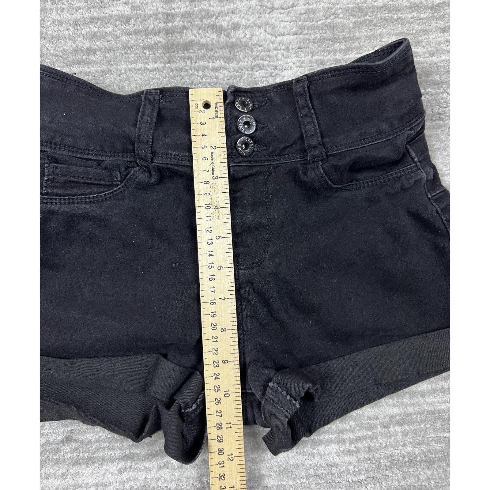 Blue Savvy Denim Shorts Womens 5/27 Black High Rise Triple Button Cuffed Stretch