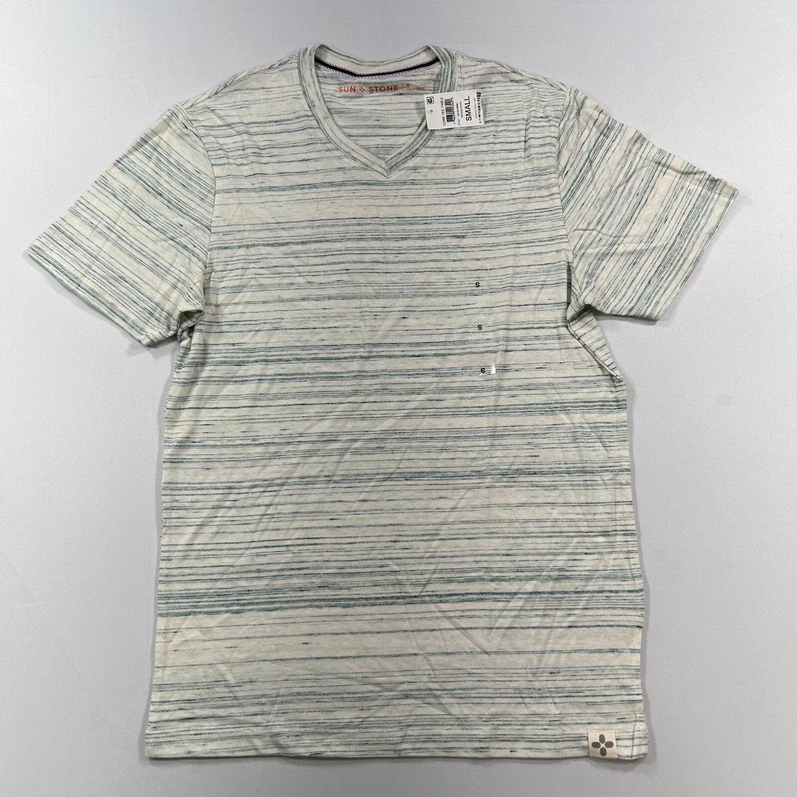 Sun + Stone V-Neck T-Shirt Tee Mens Small Vintage White Regular-Fit Nep NEW