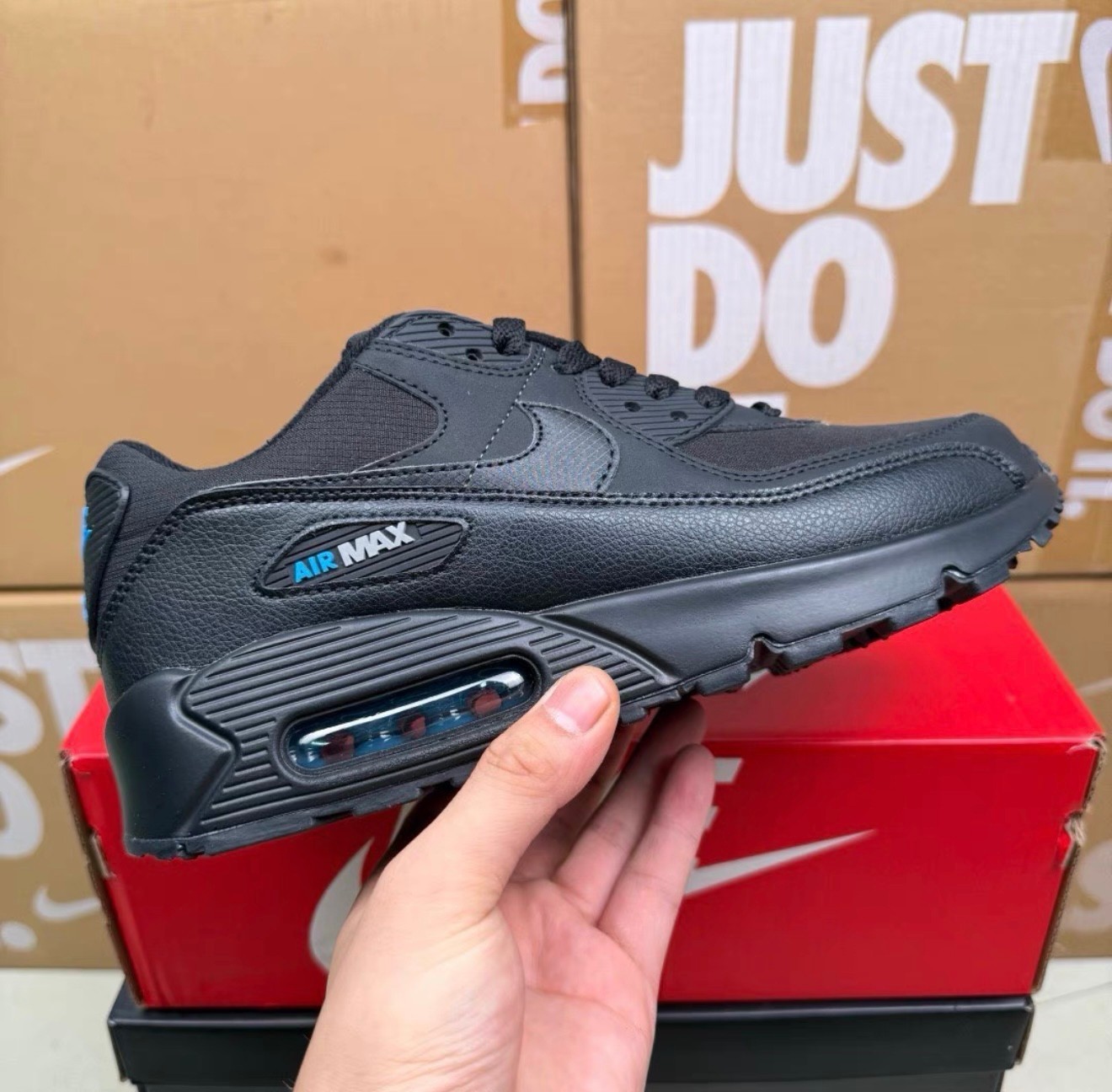 Men’s Nike Air Max 90 ” Black Blue ” Basketball Sports Shoes US Size 7-12