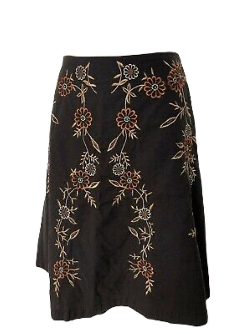 Axcess Liz Claiborne Floral Embroidered Skirt Size 6 Brown Lined Women’s