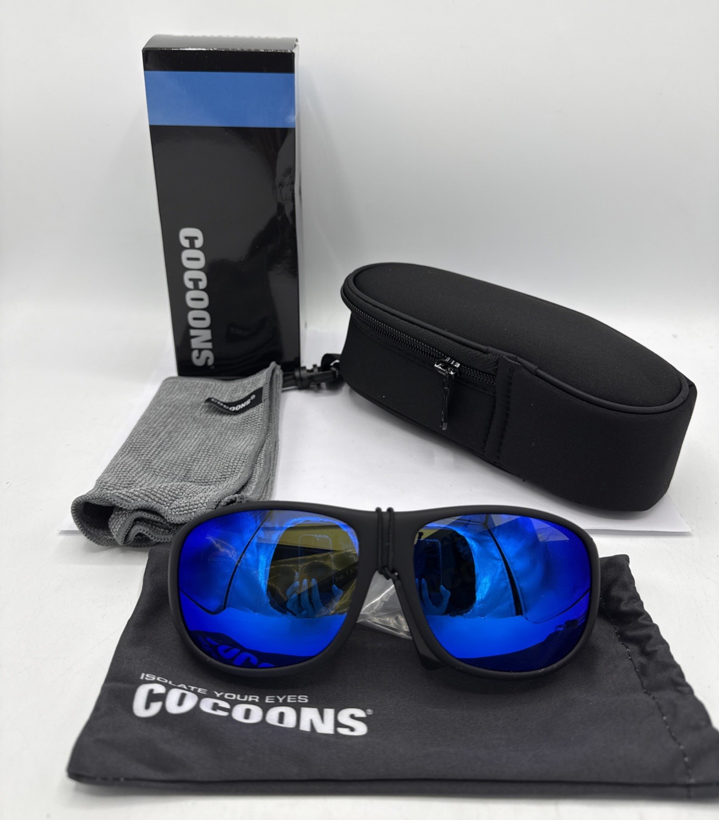 Cocoons C302M Pilot Black Polarized Blue Mirrored Fitover Flex2Fit Glasses NIB