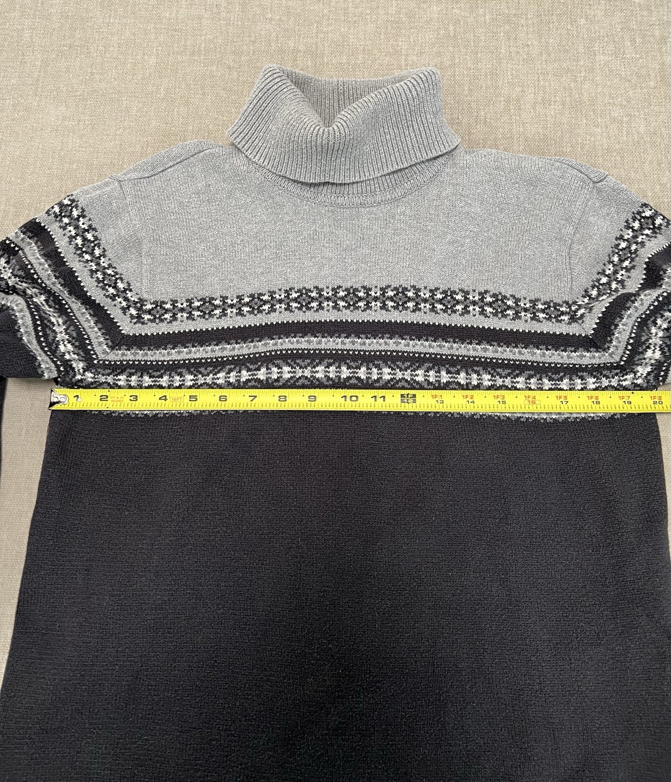Jeanne Pierre Sweater Nordic Ski Prep Turtleneck 100% Cotton Black Gray Womens M