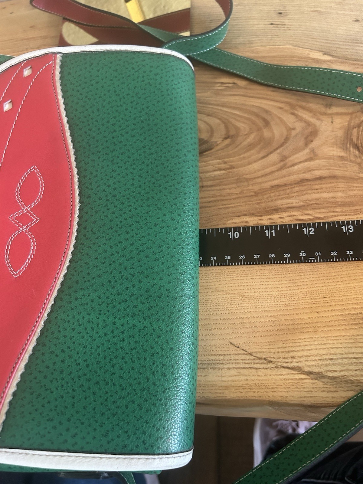SALAR Milano Italian Leather Colorblock Saddle Shoulder Bag Red & Green