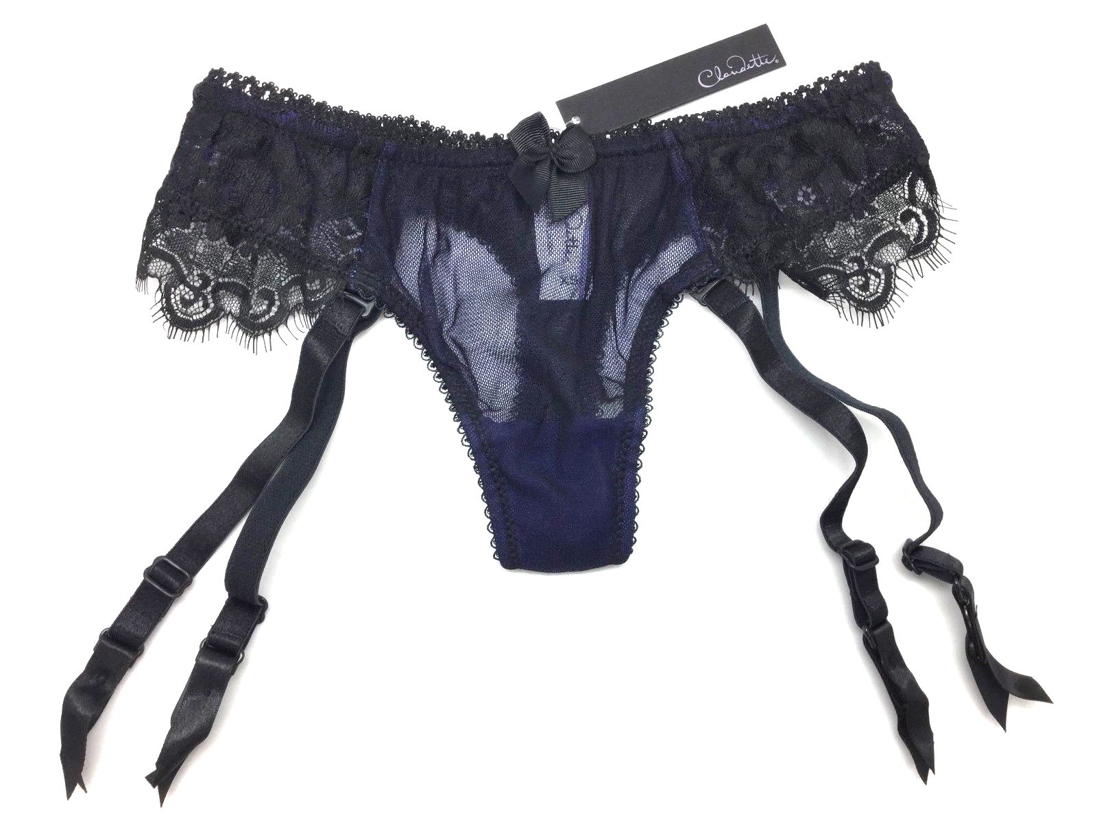 New Claudette En Dentelle Intense Garter Thong Pin Up Bikini Panties Neon Violet