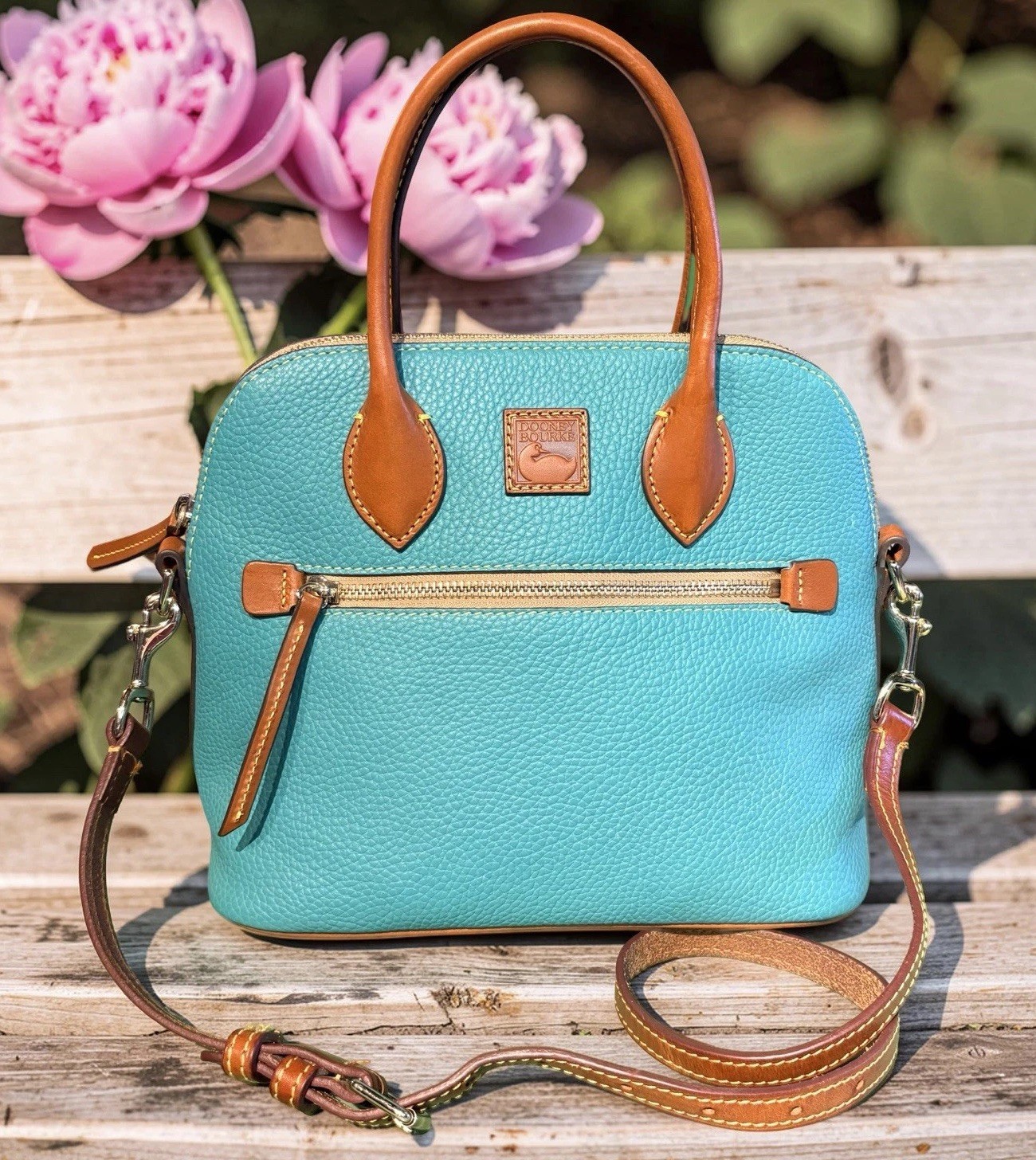 Dooney Bourke Spearmint Turquoise Green Domed Satchel Bag Pebbled Leather Purse