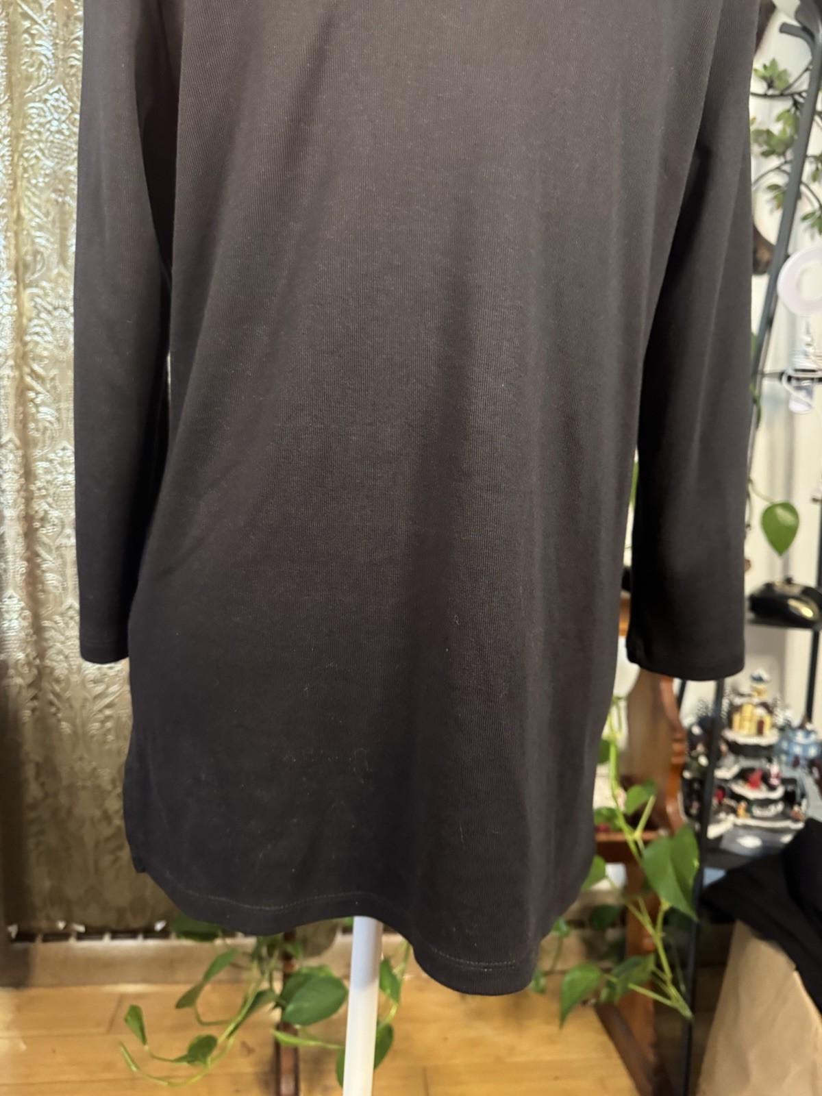 Rafaella Studio Black Knit Shift Dress V-Neck Long Sleeve Knee Length Size S