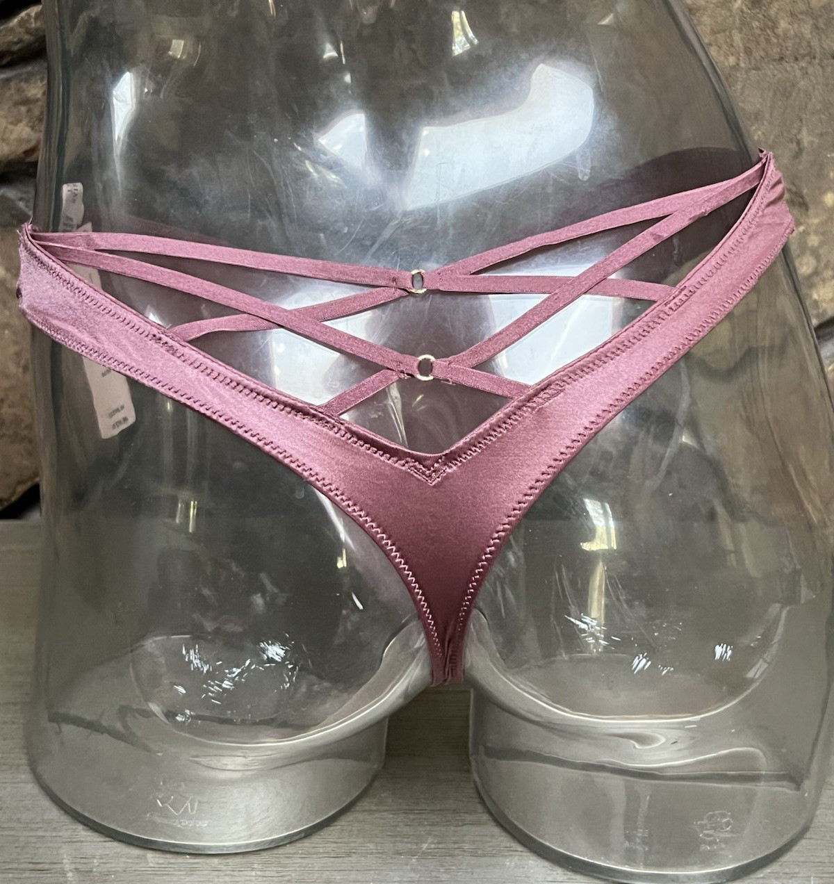 Victoria’s Secret High Leg Satin Strappy THONG Panty Sz S PURPLE VAPOR 12P1 NWT