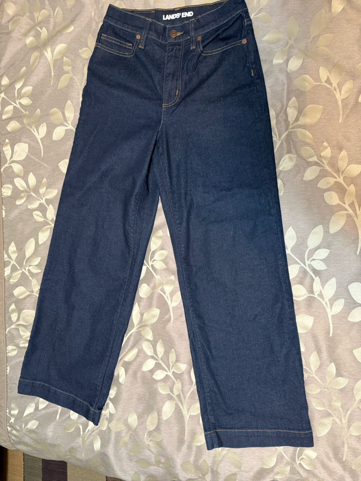 Lands’ End Women’s Wide-Leg Blue Solid Denim Jeans Regular Size 4