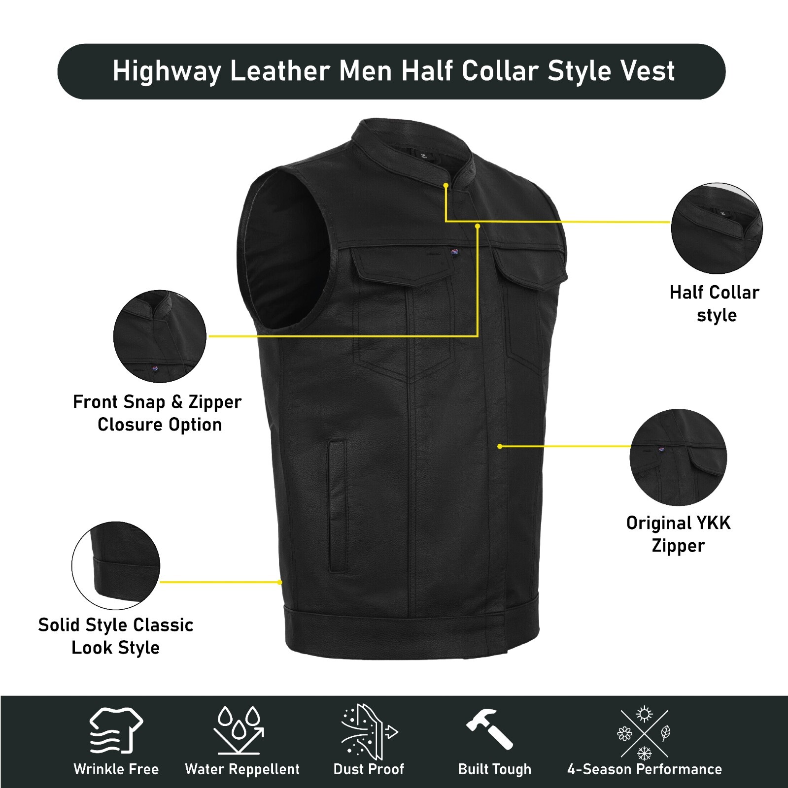 SOA Men’s Leather Vest Anarchy Motorcycle Biker Club Concealed Carry Outlaws