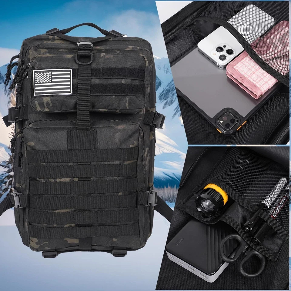 50L Large Military Tactical Backpack Molle Army Assault Pack for Travel Campi…