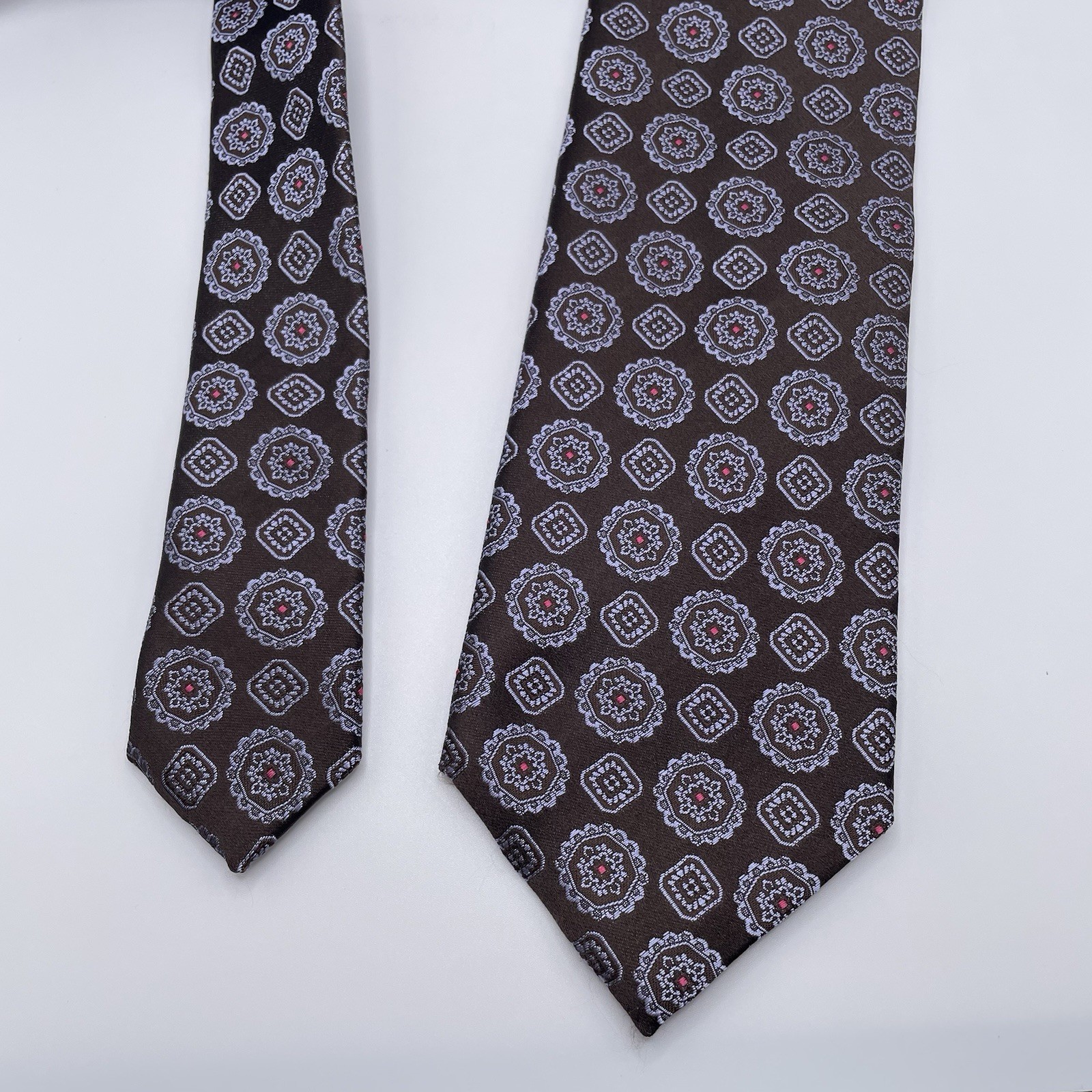 Canali Tie Mens Geometric Brown Designer Made In Italy 3.25”W x 58”L