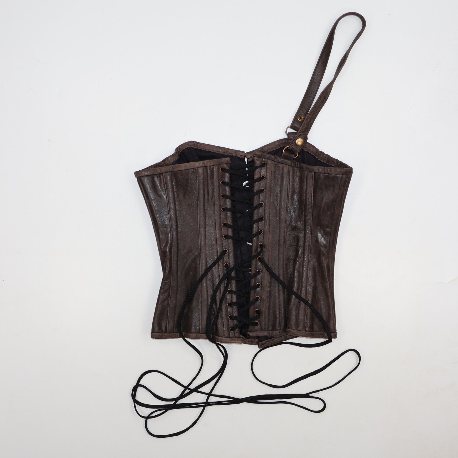 Costume Mansion Brown Real Leather Corset Bustier One Shoulder Steampunk 28 Inch
