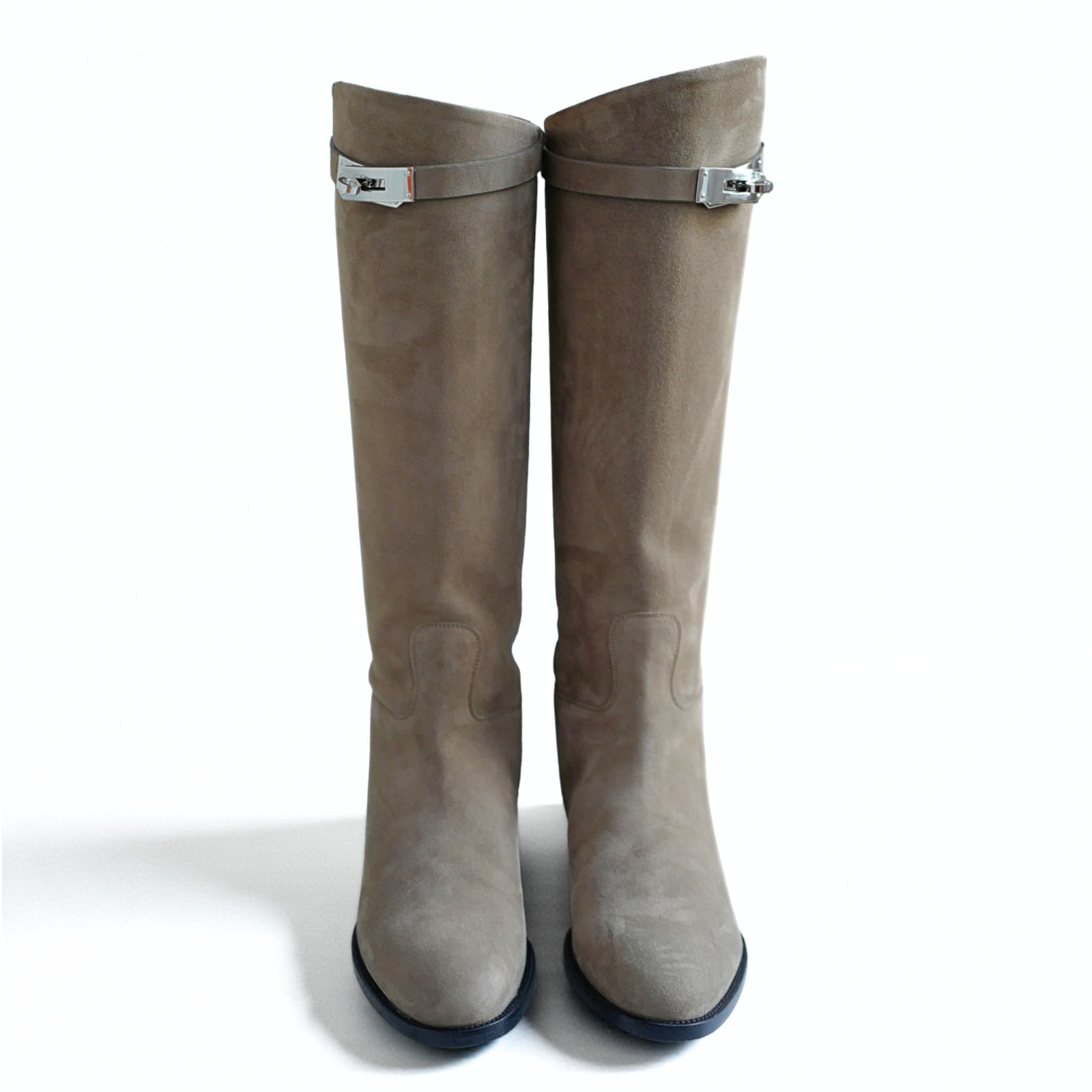 Hermès Jumping Supple Suede Goatskin Boots Étoupe with PHW Size 38
